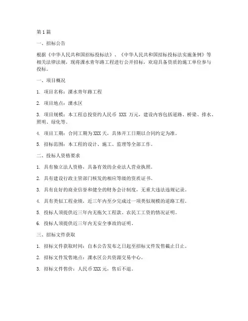 溧水青年路工程招标网(3篇)