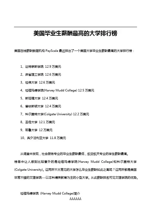 美国毕业生薪酬最高的大学排行榜