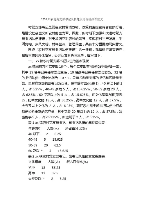 2020年农村党支部书记队伍建设的调研报告范文_调研报告_