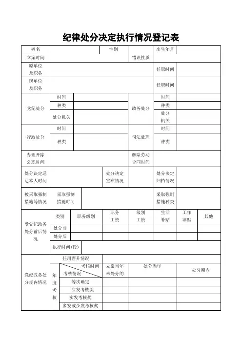 纪律处分决定执行情况登记表