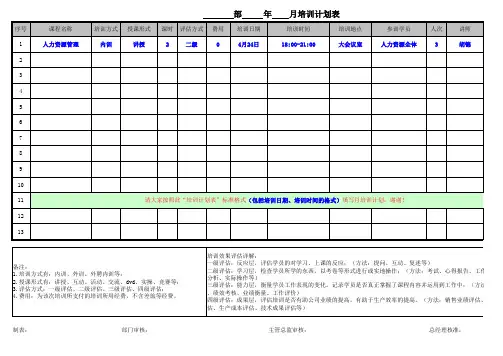 月度培训计划表标准格式