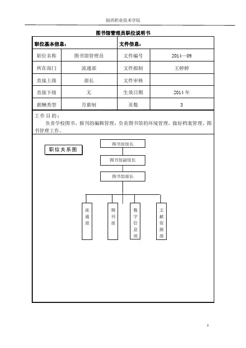 图书管理员岗位说明书