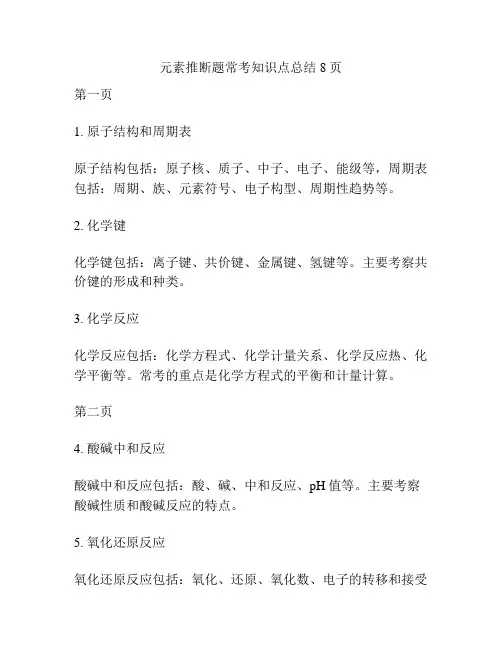 元素推断题常考知识点总结8页