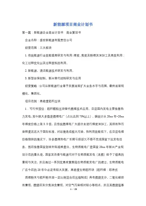 新能源项目商业计划书