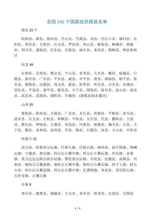 全国592个国家级贫困县名单