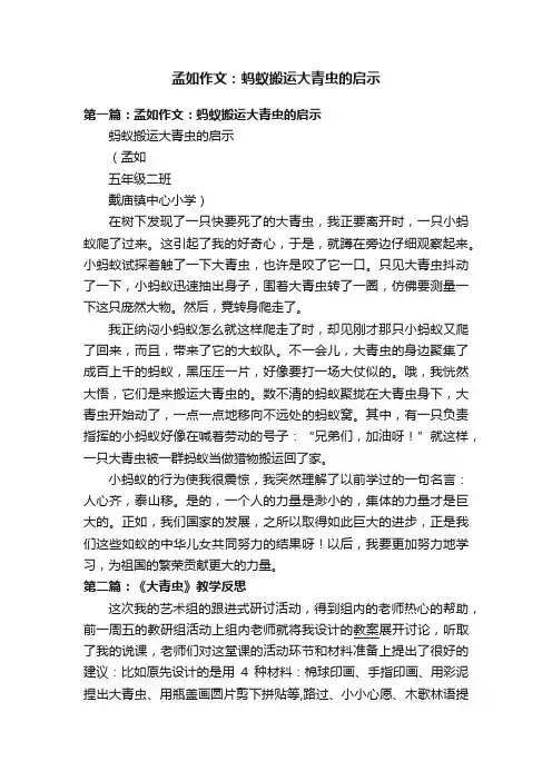 孟如作文：蚂蚁搬运大青虫的启示