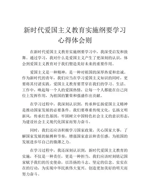 新时代爱国主义教育实施纲要学习心得体会则