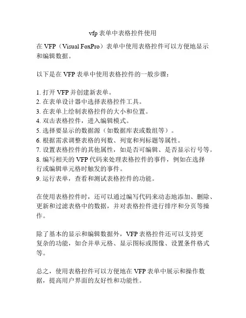 vfp表单中表格控件使用
