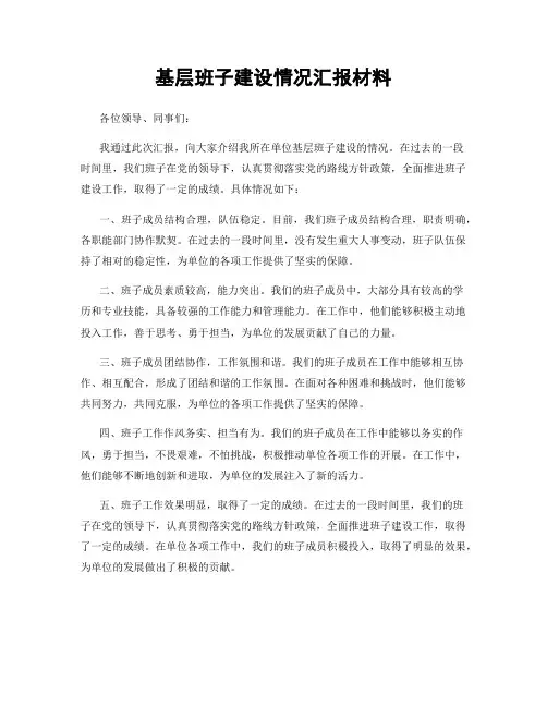 基层班子建设情况汇报材料