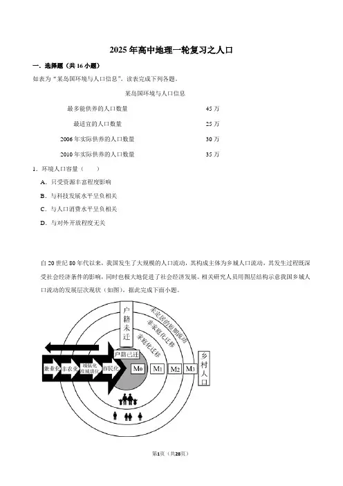 2025年高中地理一轮复习之人口