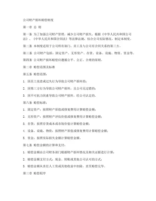 公司财产损坏赔偿制度模板