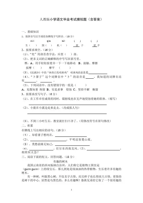 人教版小学语文毕业模拟试题(含答案).doc2