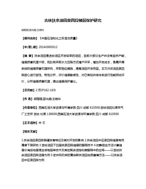 吉林扶余油田泉四段储层保护研究