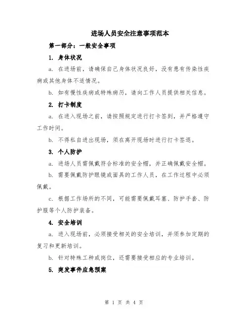 进场人员安全注意事项范本
