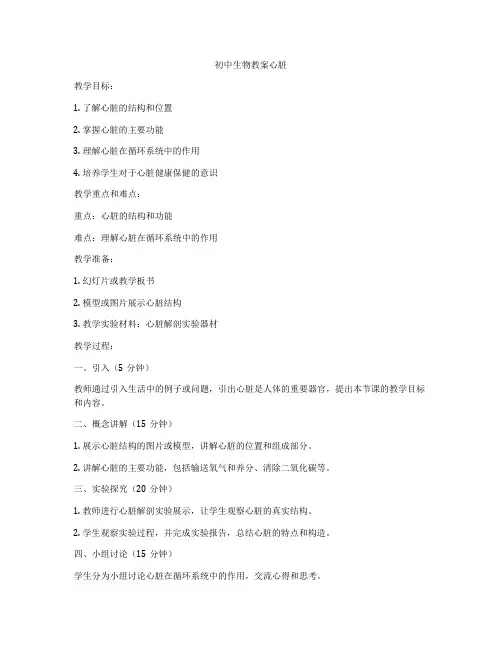 初中生物教案心脏