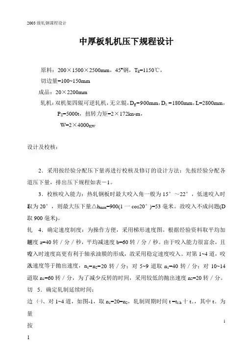 中厚板轧机压下规程设计