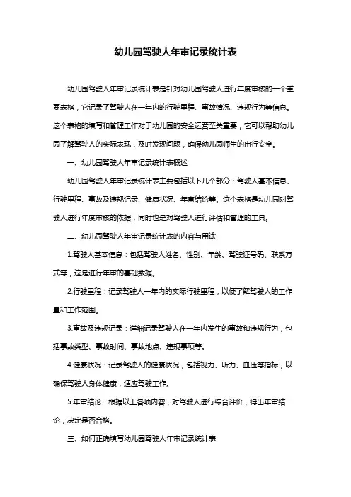 幼儿园驾驶人年审记录统计表