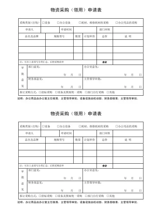 办公设备采购申请表