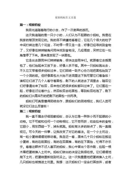 观察蚂蚁作文8篇_写物作文范文_