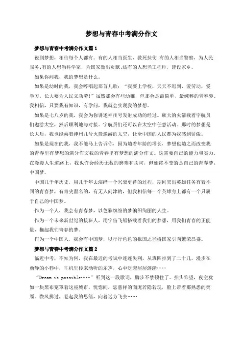 梦想与青春中考满分作文