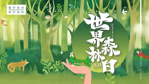 绿色卡通森林背景的世界森林日PPT模板