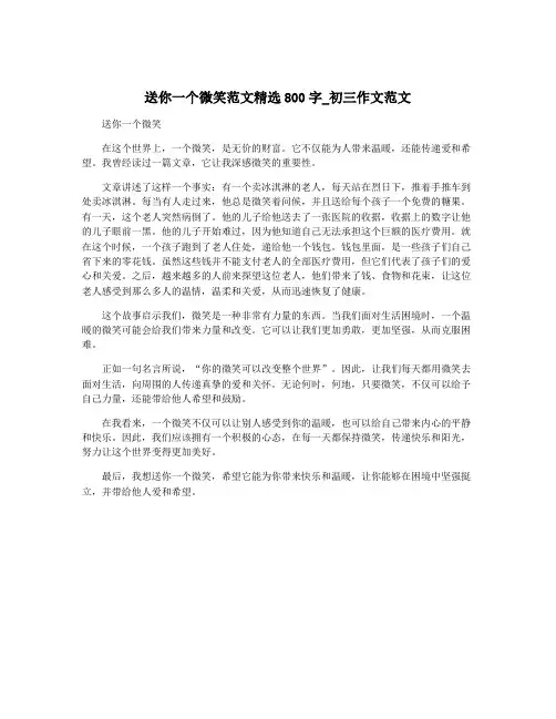 送你一个微笑范文精选800字_初三作文范文