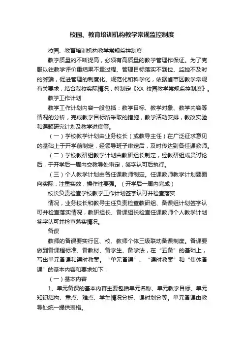 校园、教育培训机构教学常规监控制度