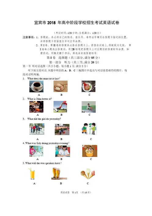 四川宜宾市2018年中考英语试题及答案(Word版)