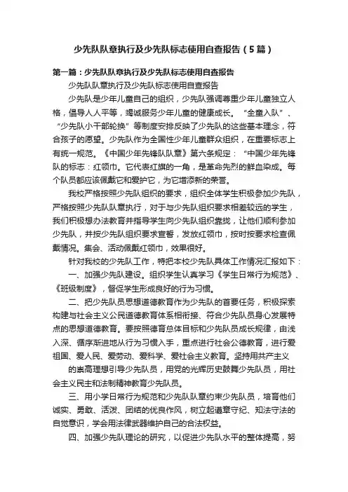 少先队队章执行及少先队标志使用自查报告（5篇）