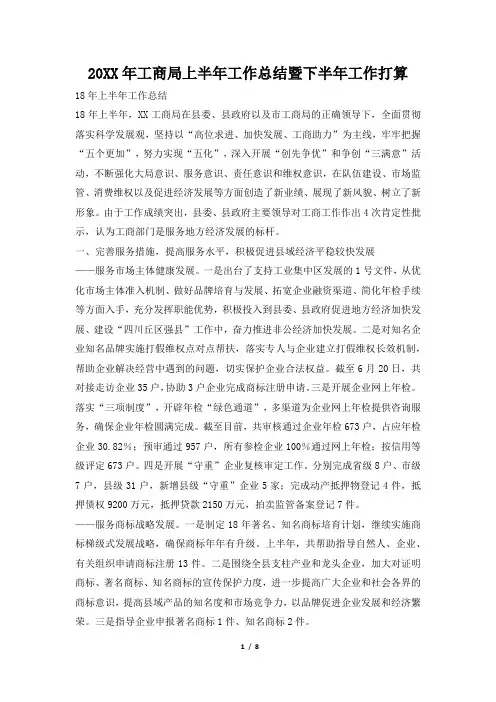 2019年工商局上半年工作总结暨下半年工作打算