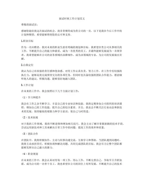 面试时候工作计划范文