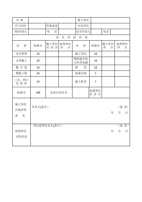 安全评价表