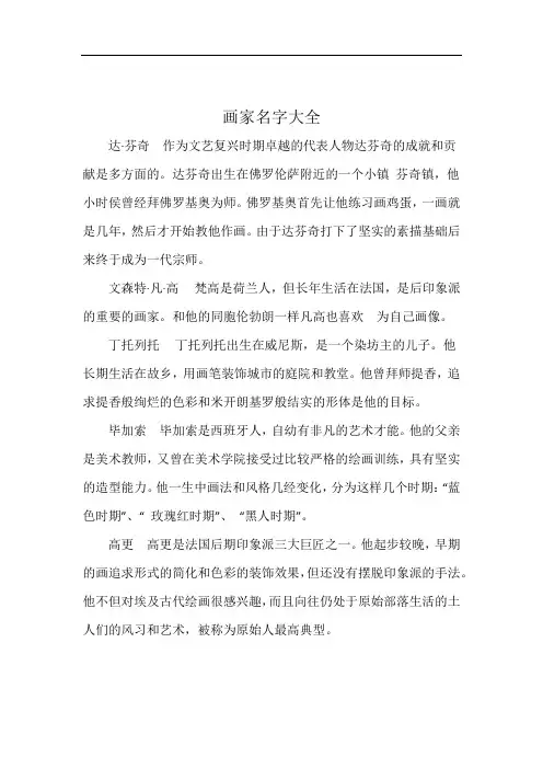 画家名字大全