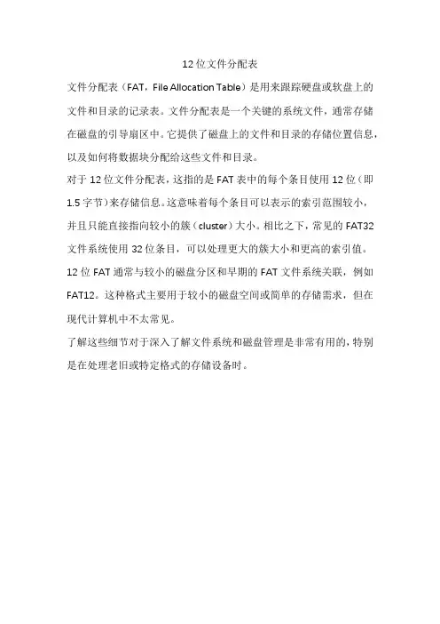 12位文件分配表