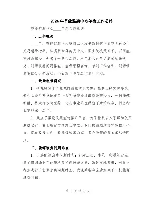 2024年节能监察中心年度工作总结