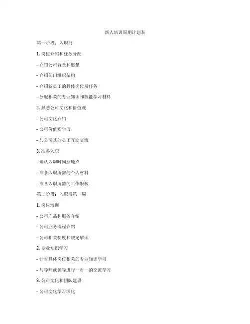 新人培训周期计划表