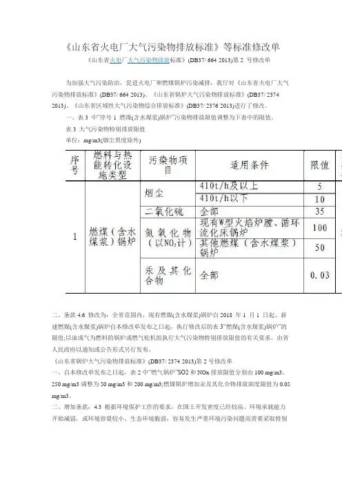 山东省火电厂大气污染物排放标准超低排放第2号修改单