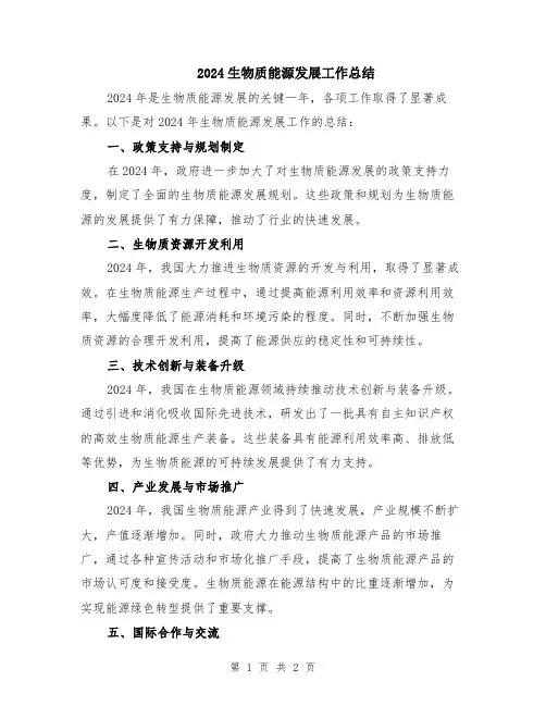 2024生物质能源发展工作总结