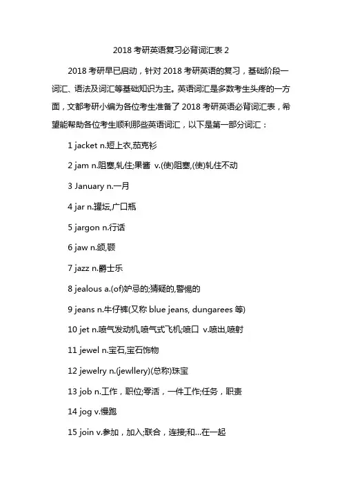 2018考研英语复习必背词汇表