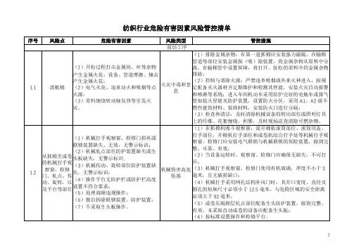 纺织行业危险有害因素风险管控清单