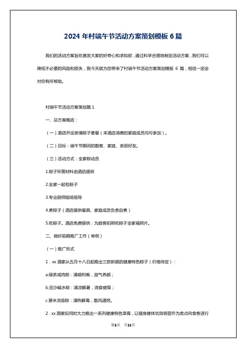 2024年村端午节活动方案策划模板6篇