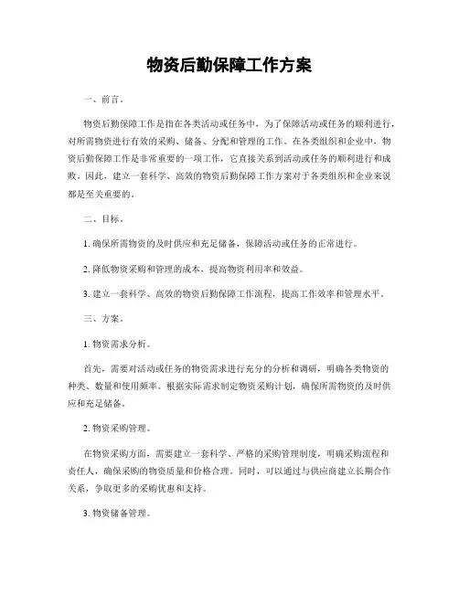 物资后勤保障工作方案