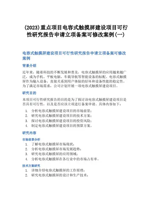 (2023)重点项目电容式触摸屏建设项目可行性研究报告申请立项备案可修改案例(一)