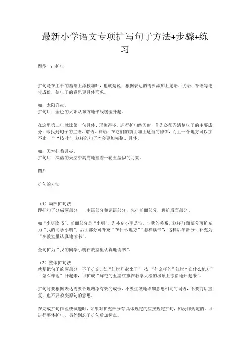 最新小学语文专项扩写句子方法+步骤+练习