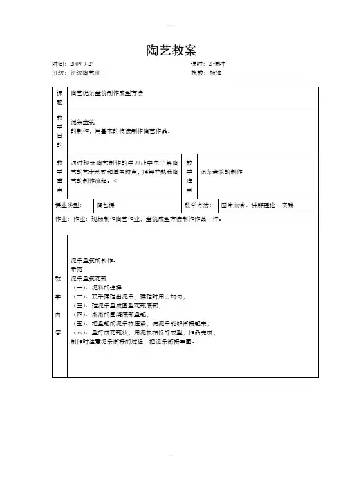 陶艺教案-陶艺泥条盘筑制作成型方法