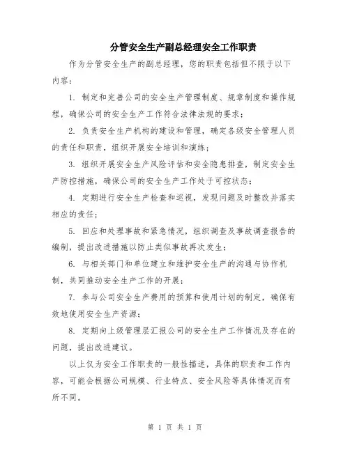 分管安全生产副总经理安全工作职责