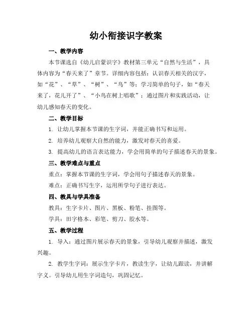 幼小衔接识字教案