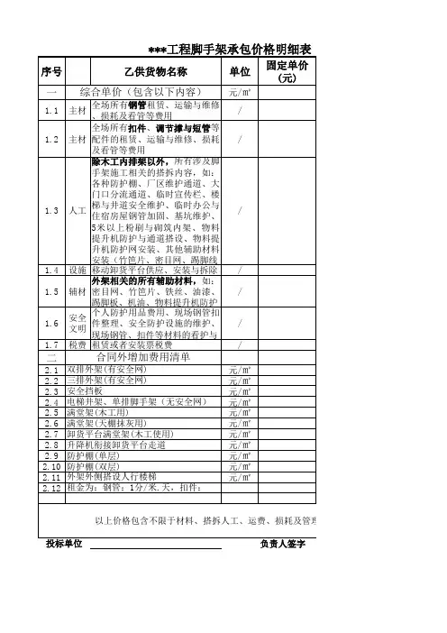 脚手架报价单(样表)