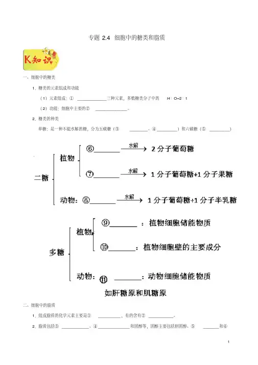 2019学年高中生物专题2.4细胞中的糖类和脂质试题新人教版必修1