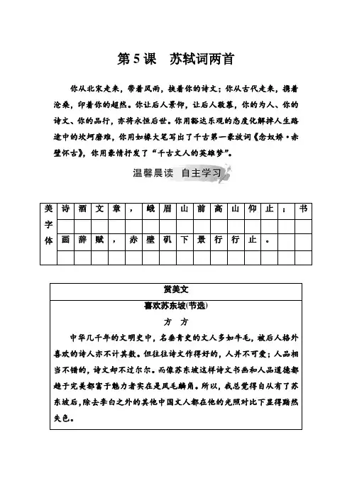 语文(人教版)必修四习题：第5课苏轼词两首+Word版含答案.doc